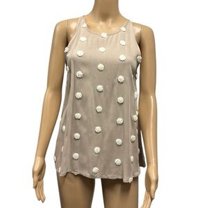 Blu Pepper Tan White Rayon Swiss Dot Spaghetti Strap Sleeveless Tank Top Small